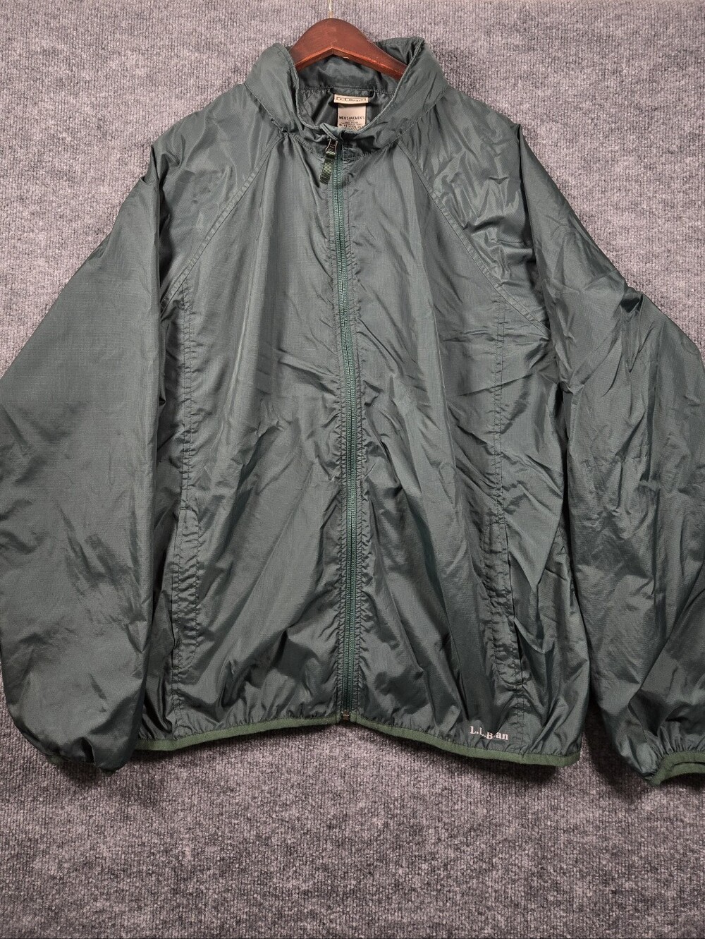 LL Bean Windbreaker Jacket Green Unisex Mens XL Reg / Womens XXL Reg Full Zip